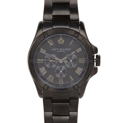 Men's designer black multi function rivet case watch